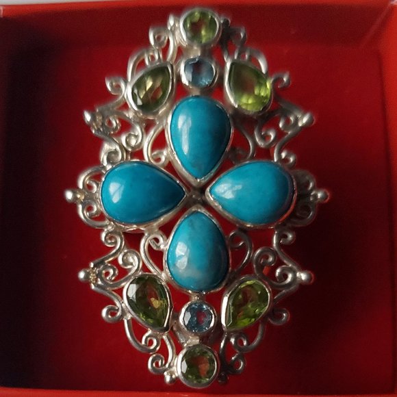 Jewelry - STERLING SILVER   TURQUOISE  PERIDOT  &  BLUE  TOPAZ  RING